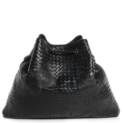 Bottega Veneta Waxed Leather Intrecciato Farfalle Draw-String Bag Nero Black 1 of 10