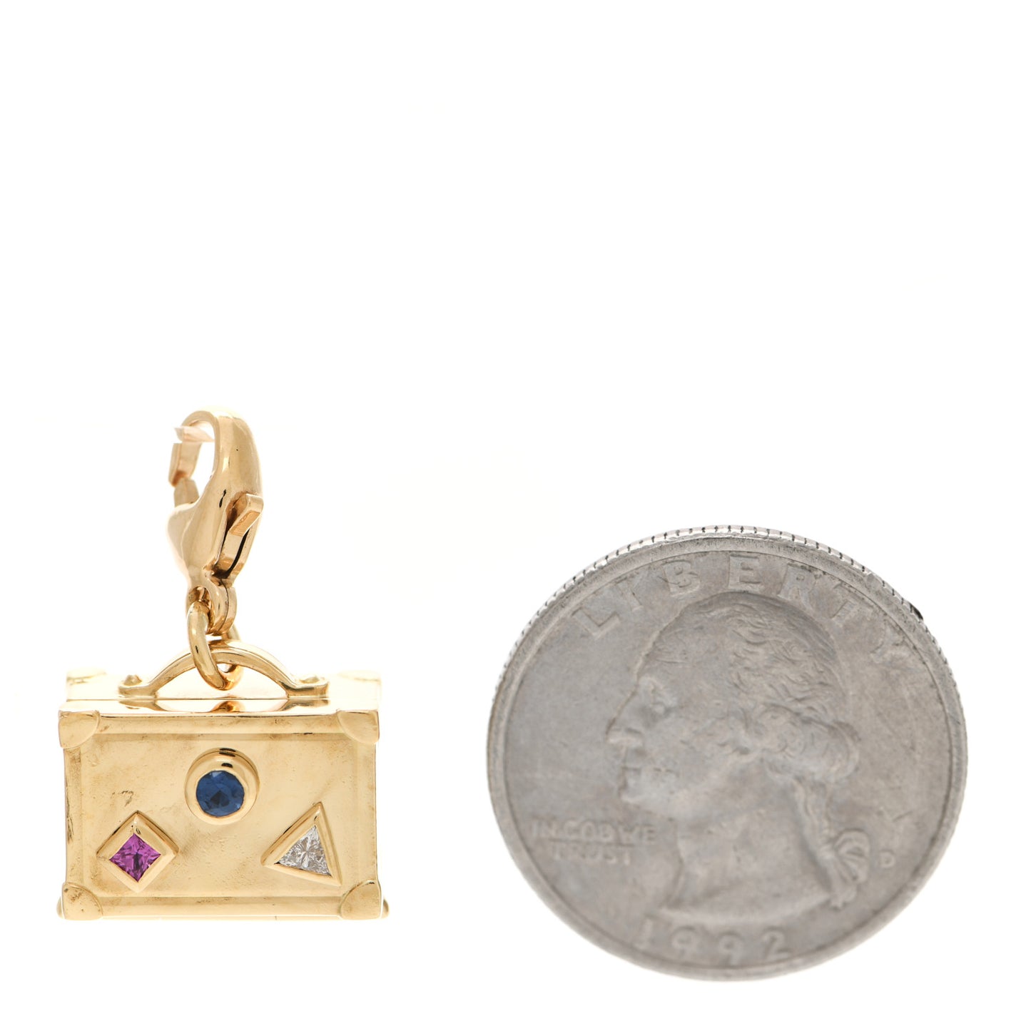 18K Yellow Gold Diamond Sapphire Suitcase Charm