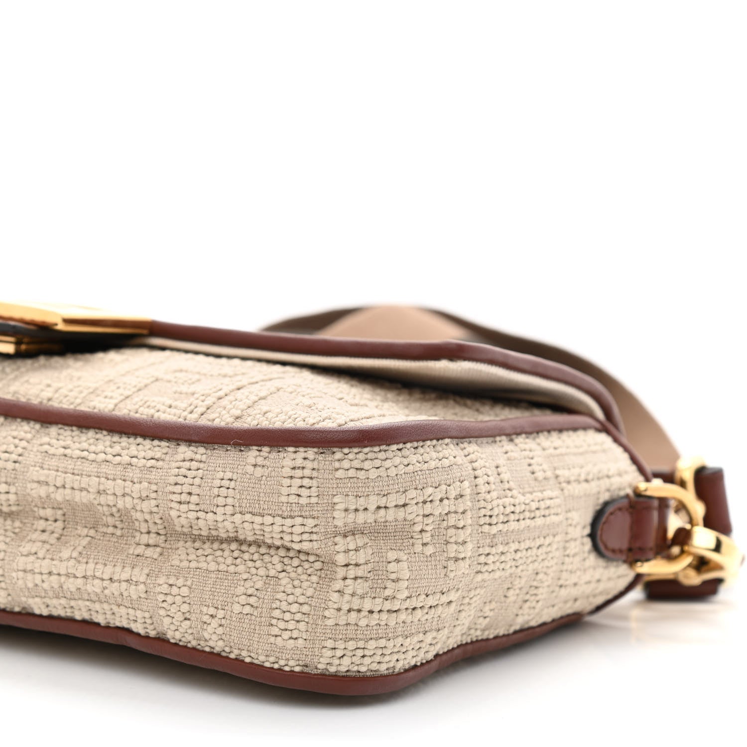 Fendi Sardinian Jacquard Vitello King FF 1974 Embroidered Baguette Corda Praline 10 of 10