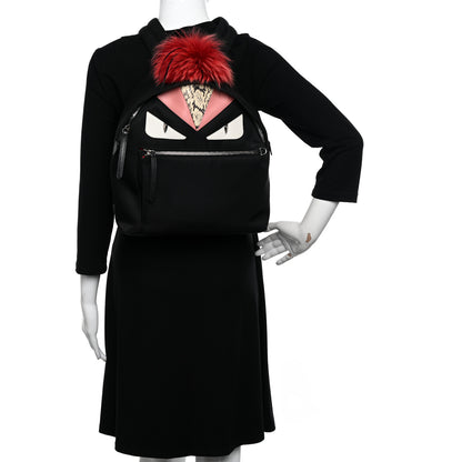 Fendi Nylon Vitello Dolce Elaphe Fox Fur Monster Eyes Backpack Black Natural Bordeaux Multicolor 2 of 11