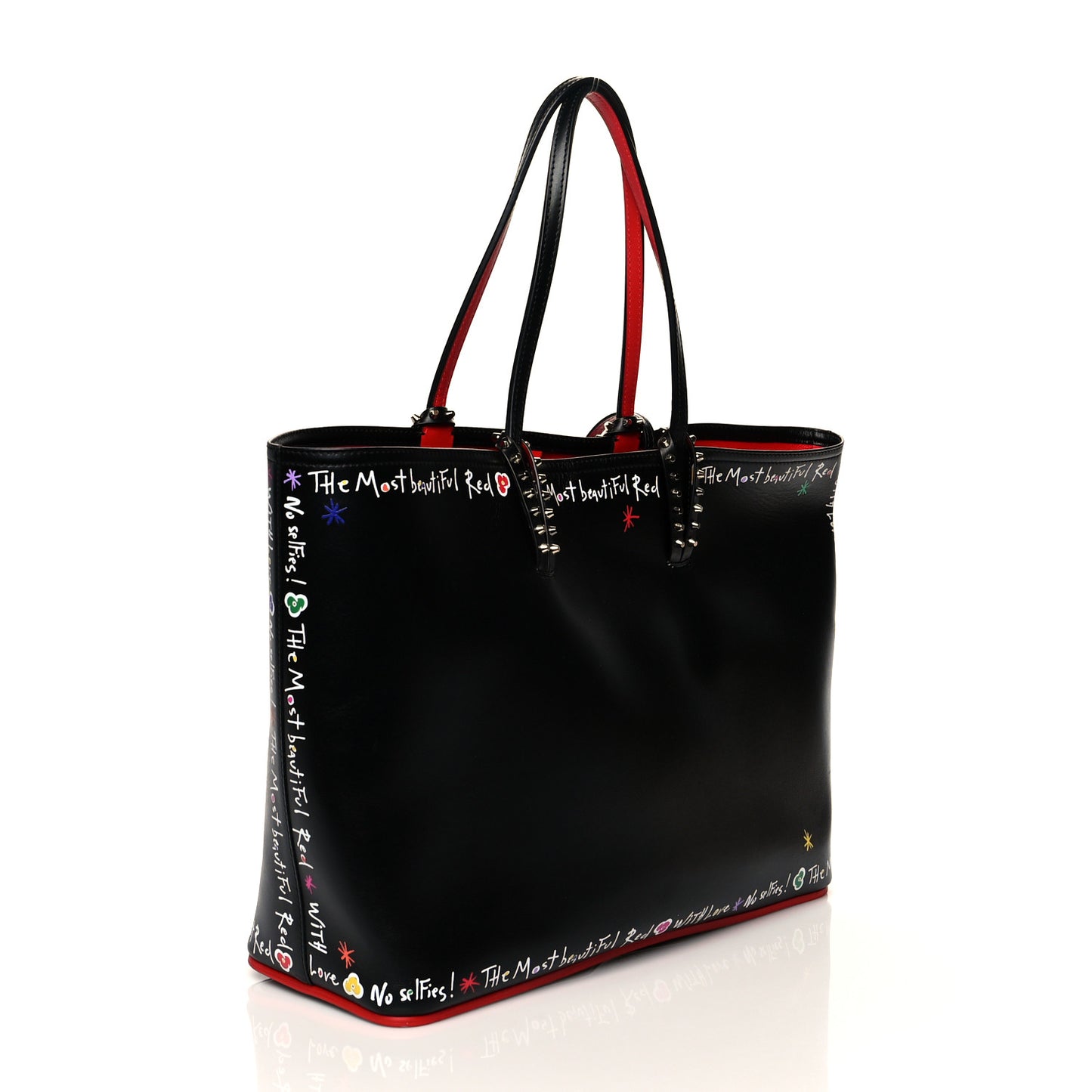 Calfskin Beautiful Red East West Cabata Tote Black Multicolor