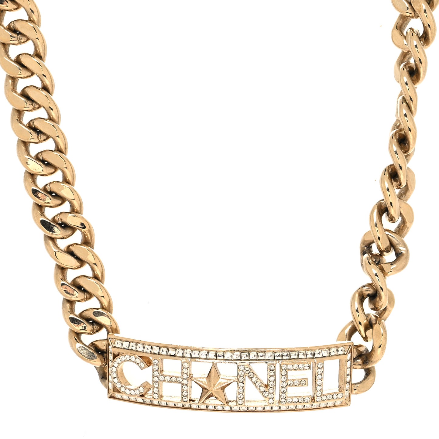 Crystal Chain Short Logo Necklace Gold