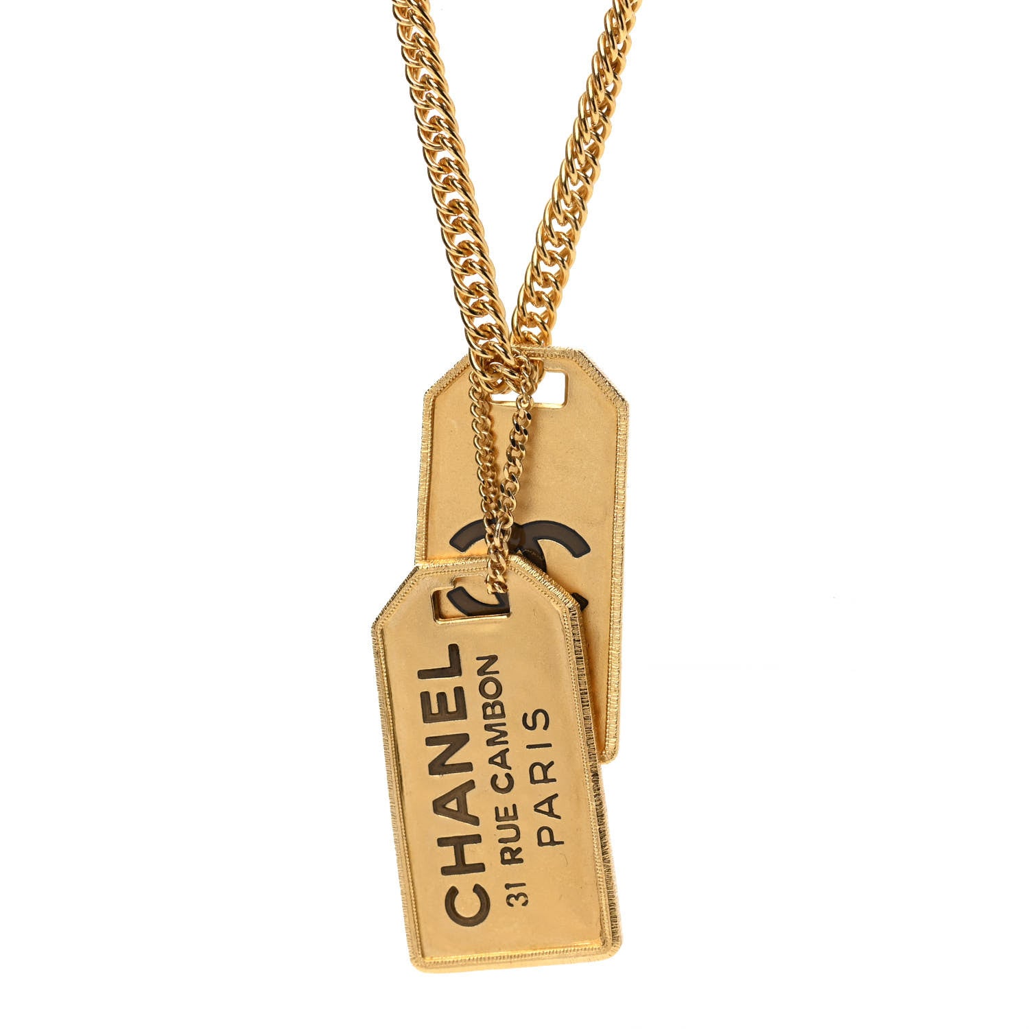 Chanel ID Dog Tag Charm Necklace Gold 4 of 5