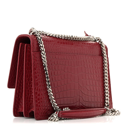 Saint Laurent Calfskin Crocodile Embossed Medium Monogram Sunset Rouge Eros 3 of 14