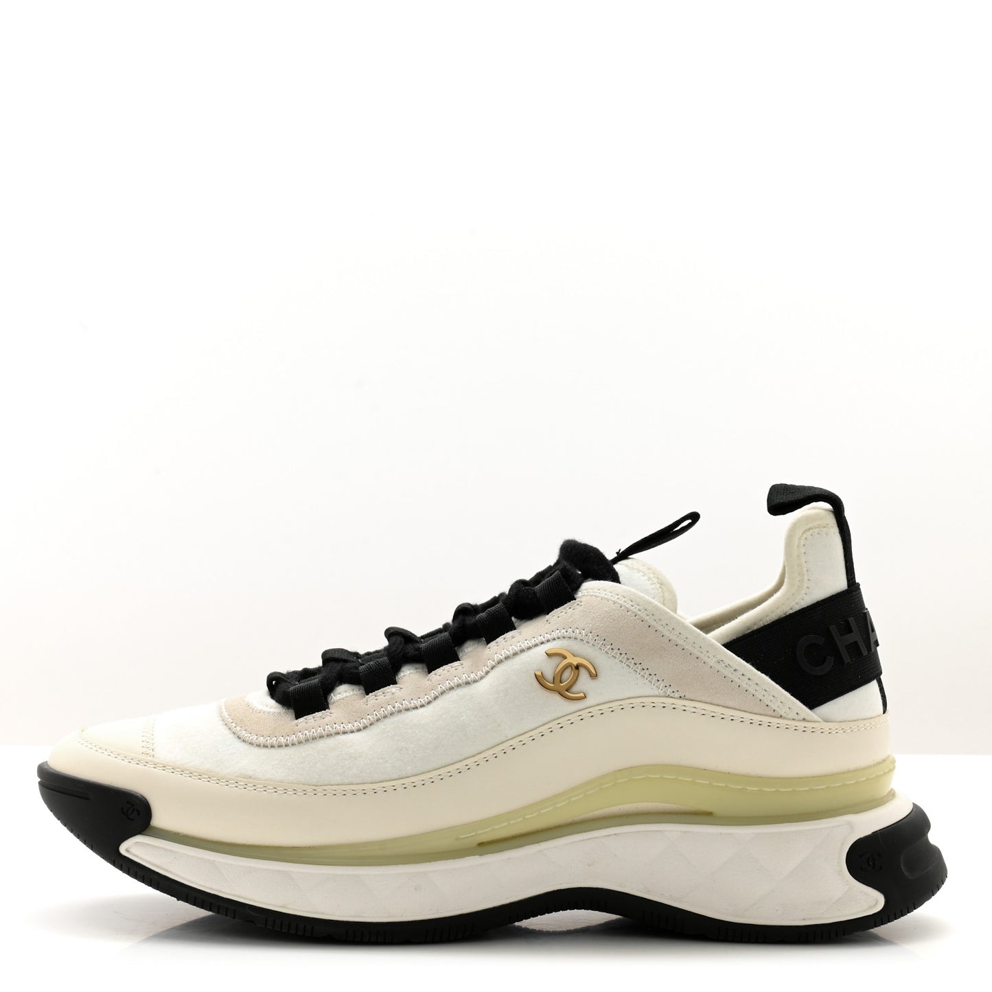 Velvet Calfskin Mixed Fibers CC Sneakers 38.5 Ivory Black