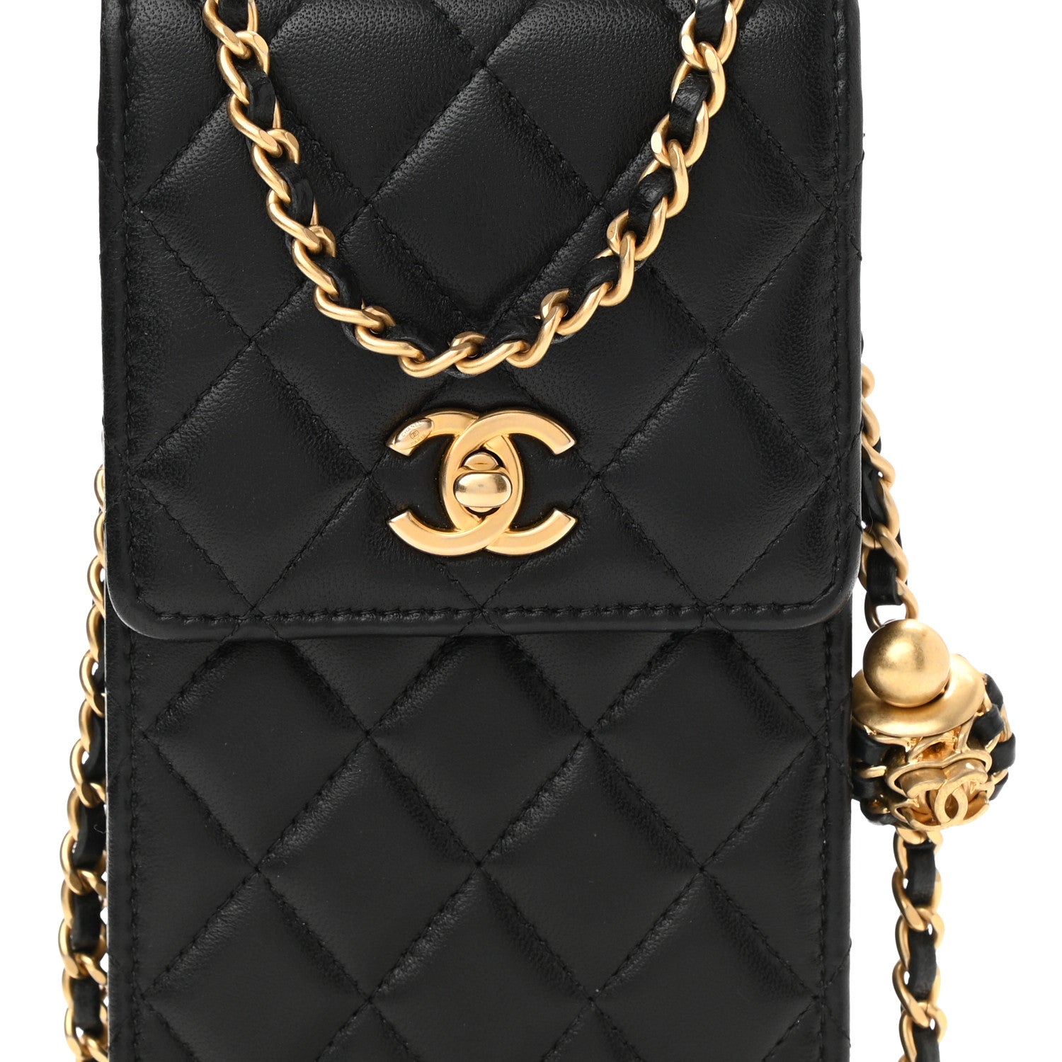 Chanel Lambskin Quilted Pearl Crush Phone Holder With Chain Black 9 of 12
