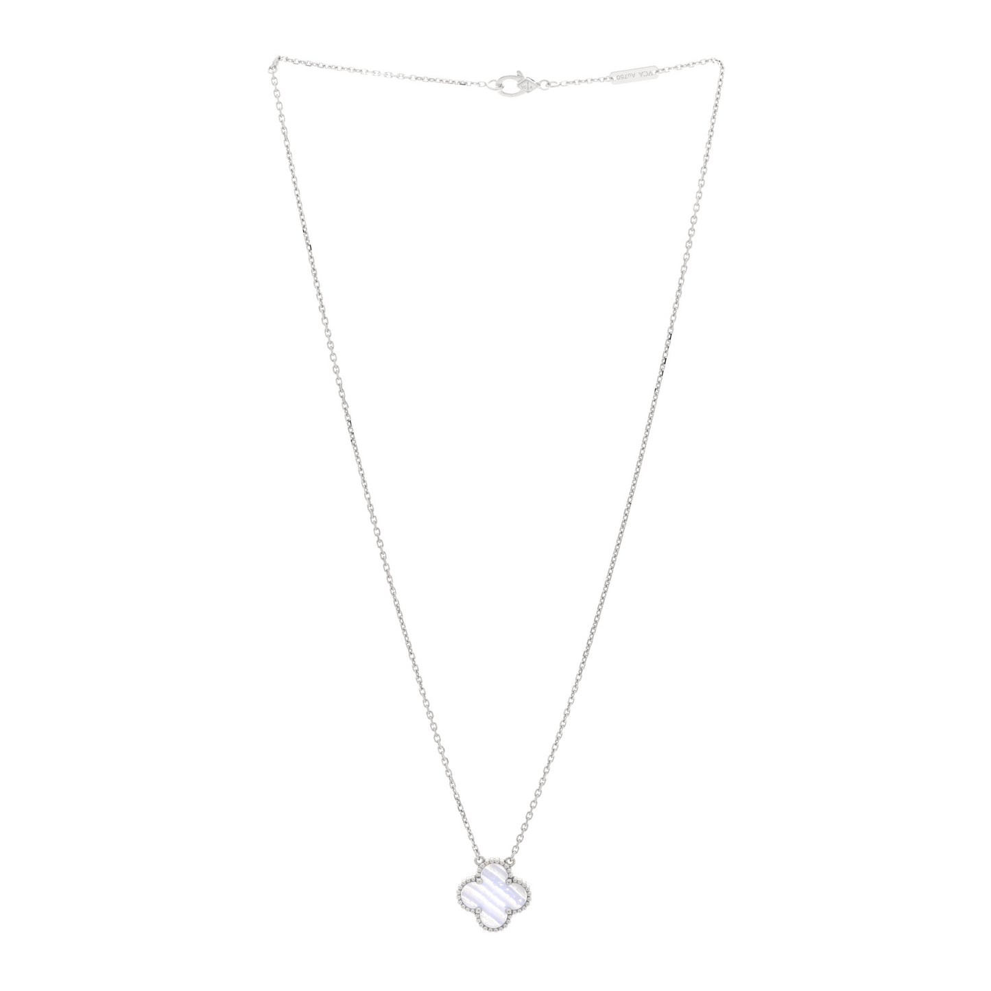 18k White Gold Chalcedony Vintage Alhambra Pendant Necklace