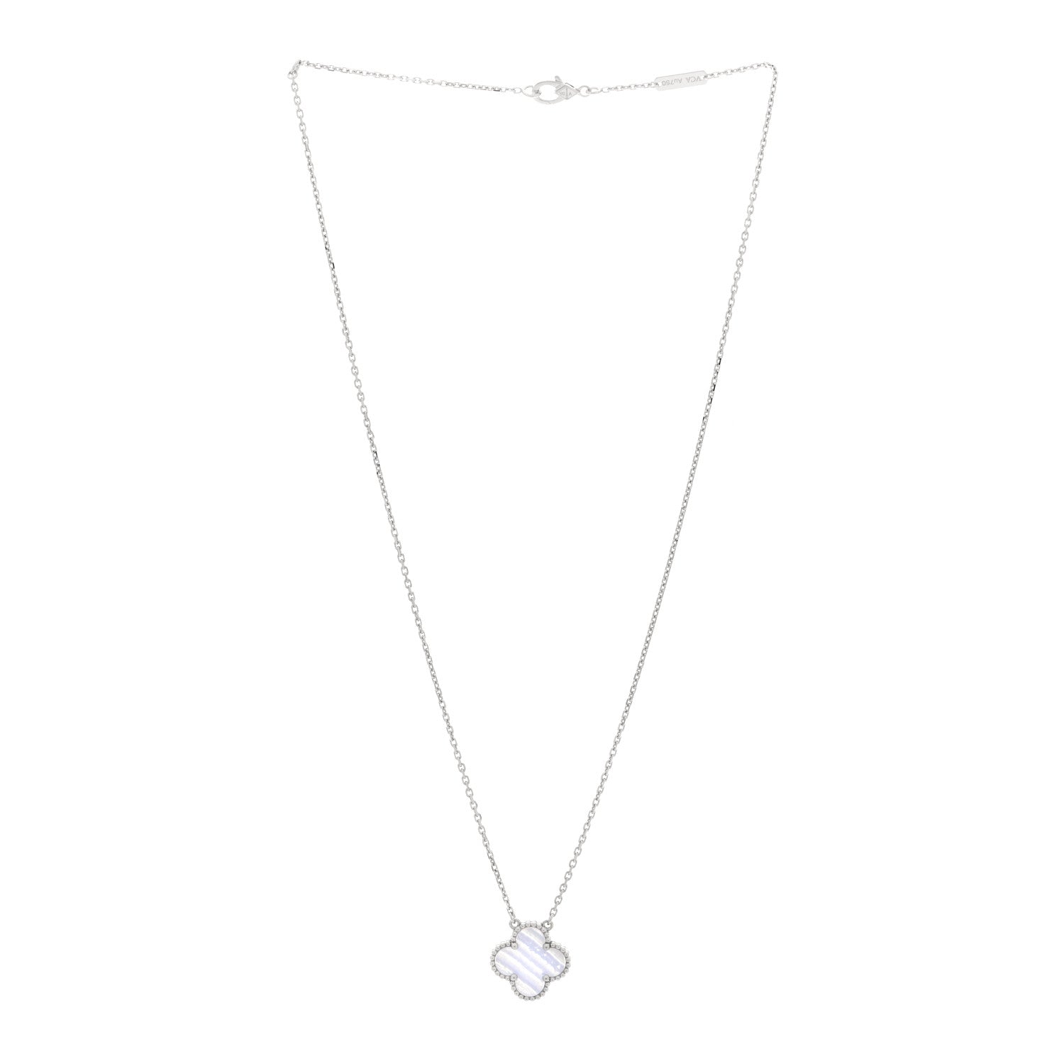 Van Cleef & Arpels 18k White Gold Chalcedony Vintage Alhambra Pendant Necklace 3 of 5