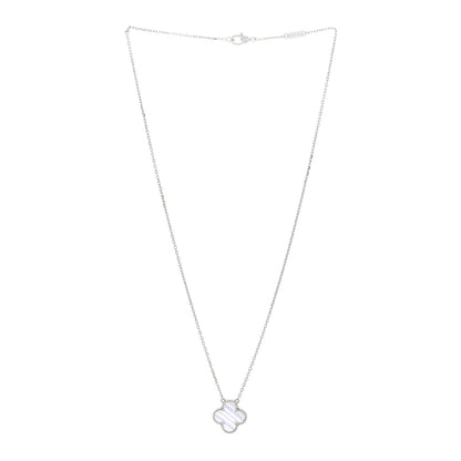 Van Cleef & Arpels 18k White Gold Chalcedony Vintage Alhambra Pendant Necklace 3 of 5