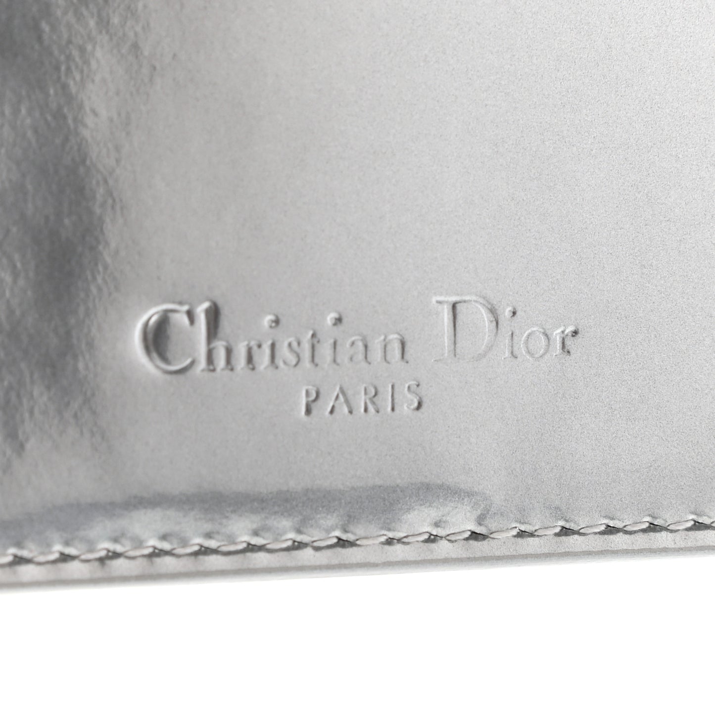 Metallic Patent Micro-Cannage Lady Dior Card Holder Silver