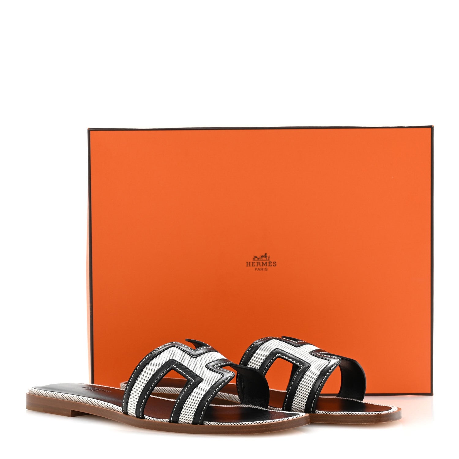 Hermes Canvas Calfskin Oran Sandals 38 Prunoir Black 10 of 10