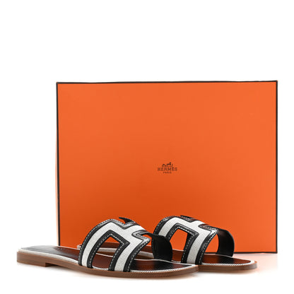 Hermes Canvas Calfskin Oran Sandals 38 Prunoir Black 10 of 10