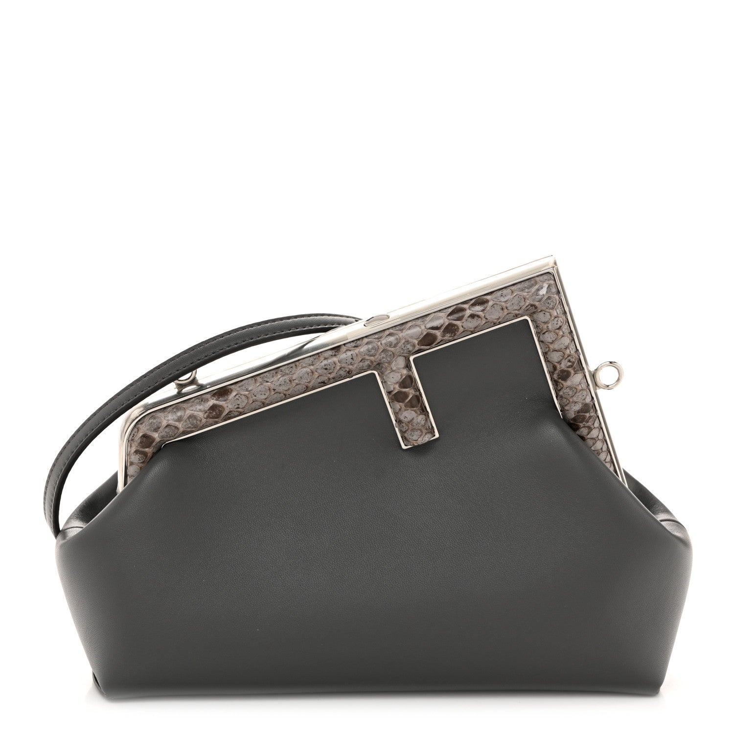 Fendi Shiny Nappa Snakeskin Small Fendi First Anthracite Asfalto 1 of 12
