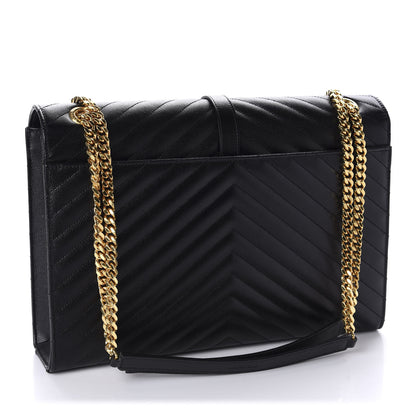Saint Laurent Grain De Poudre Matelasse Chevron Large Monogram Satchel Black 3 of 11