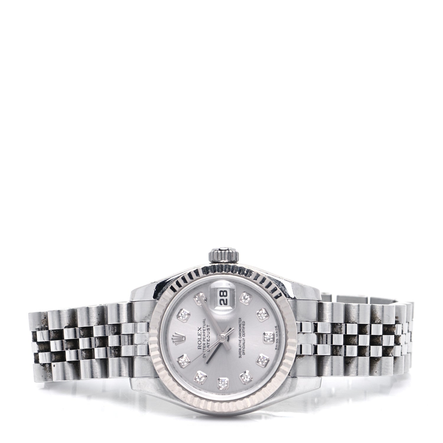 Rolex Stainless Steel 18K White Gold Diamond 26mm Oyster Perpetual Datejust Watch Silver 179174 4 of 9