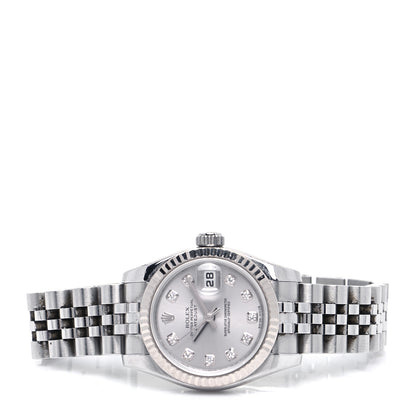 Rolex Stainless Steel 18K White Gold Diamond 26mm Oyster Perpetual Datejust Watch Silver 179174 4 of 9