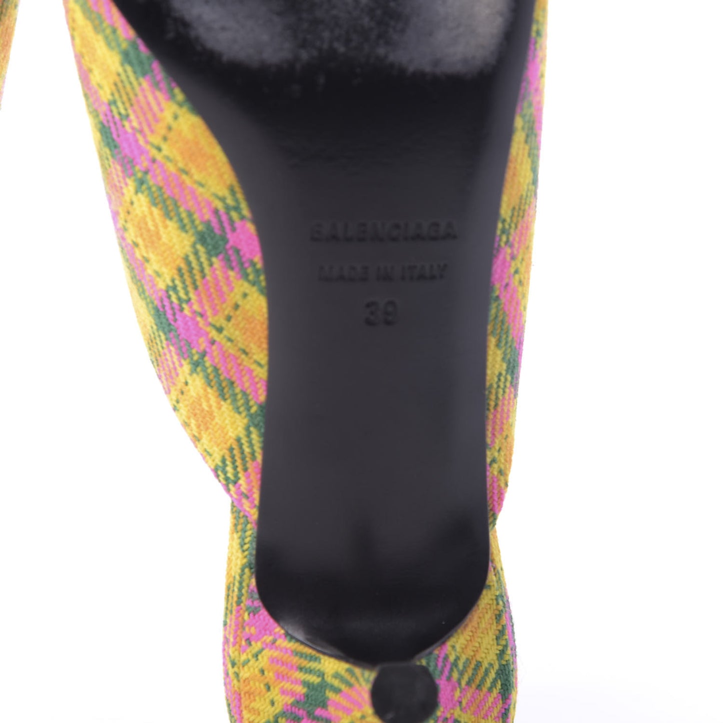 Tweed Plaid BB Knife Pointed Toe 40mm Mules 39 Jaune Rose Fluo