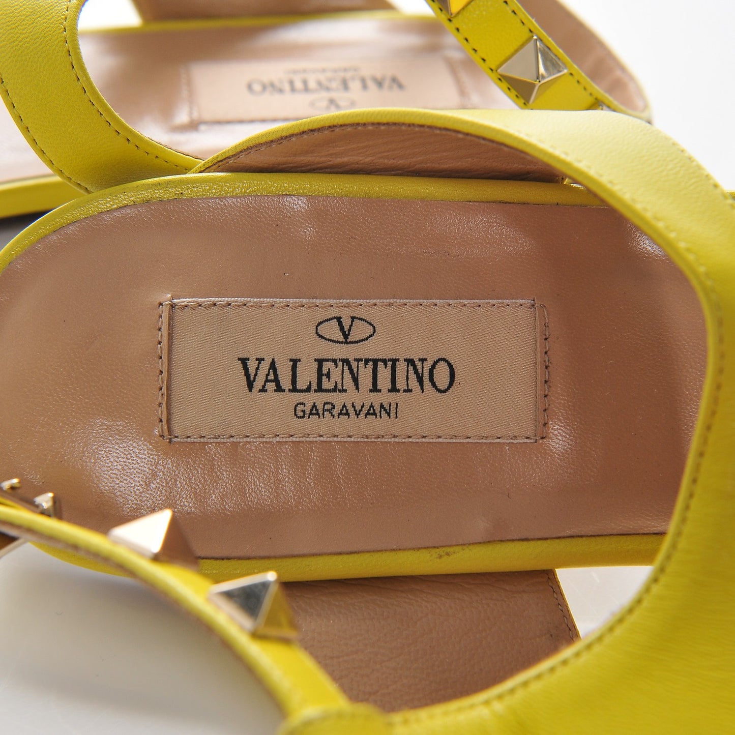 Nappa Rockstud Ankle Strap Flat Sandals 39 Acid Yellow