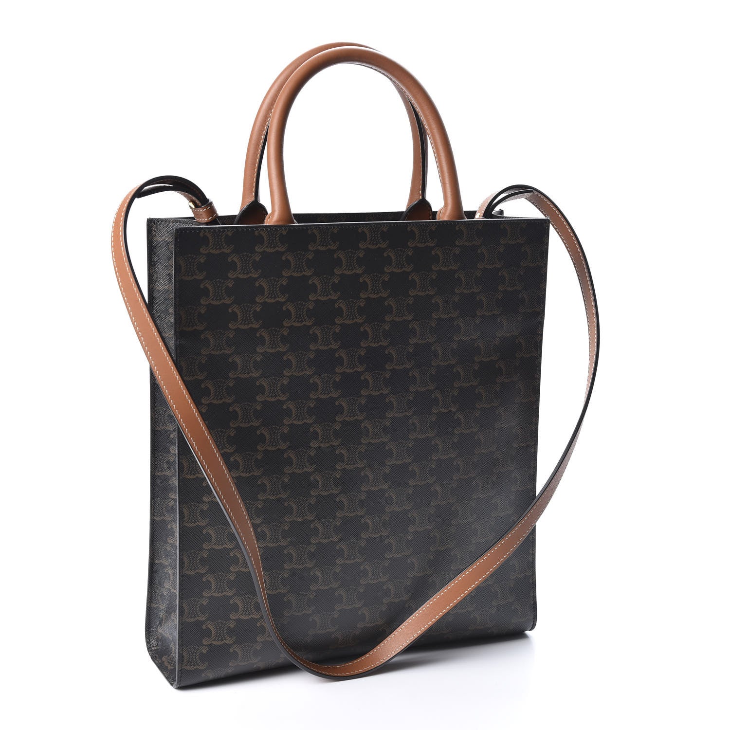 Celine Triomphe Canvas Calfskin Small Vertical Cabas Tan 2 of 7