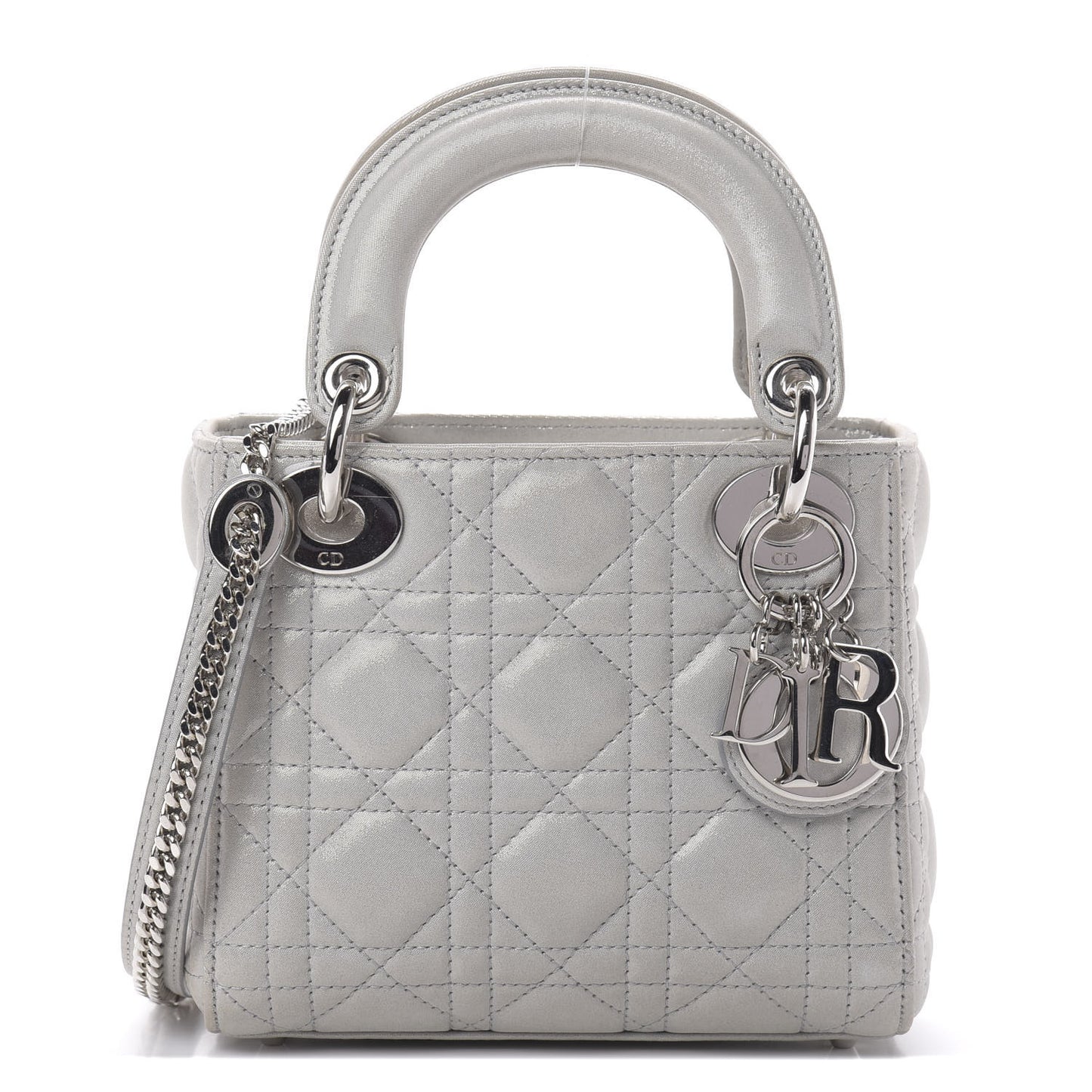 Metallic Lambskin Cannage Mini Lady Dior Silver