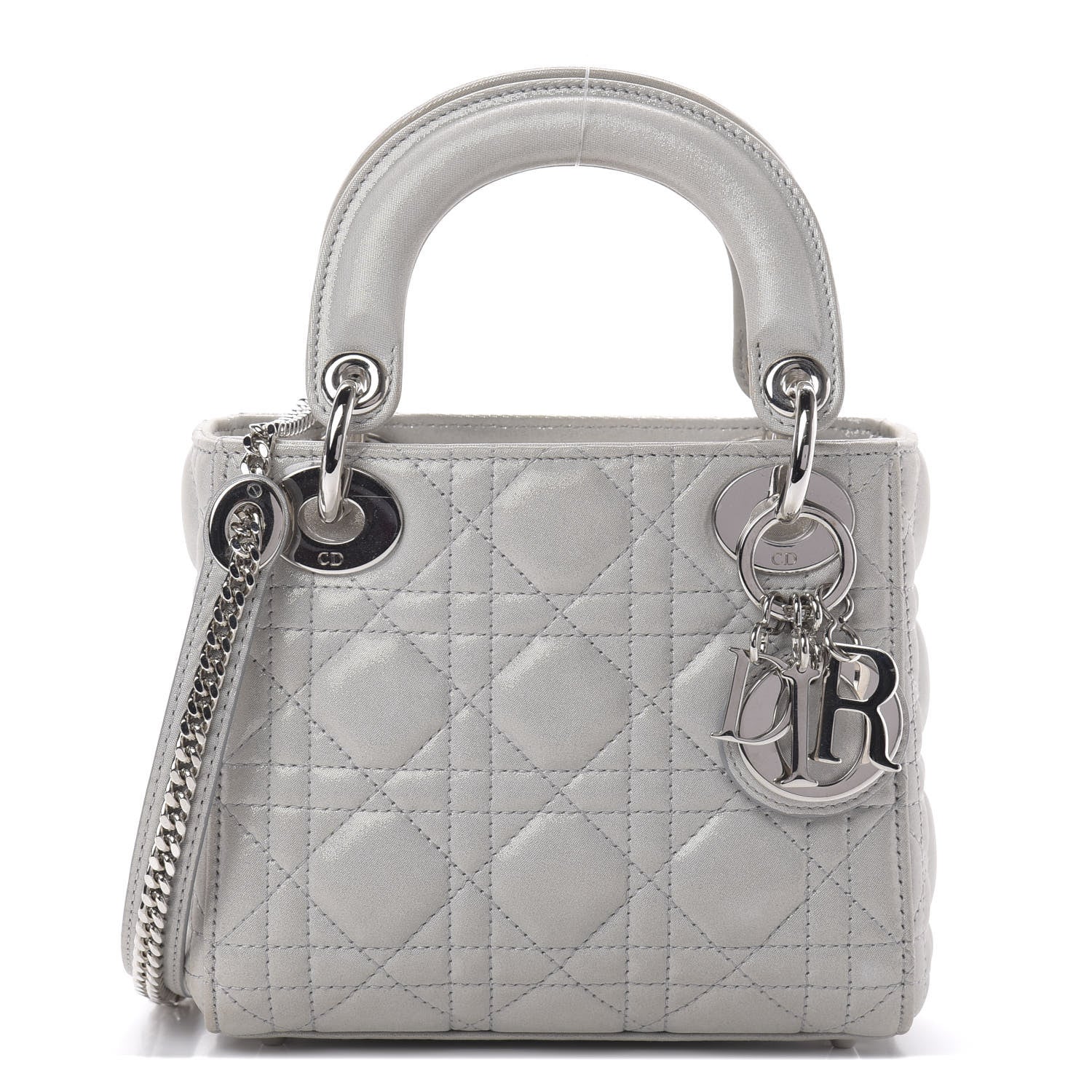 Christian Dior Metallic Lambskin Cannage Mini Lady Dior Silver 1 of 13