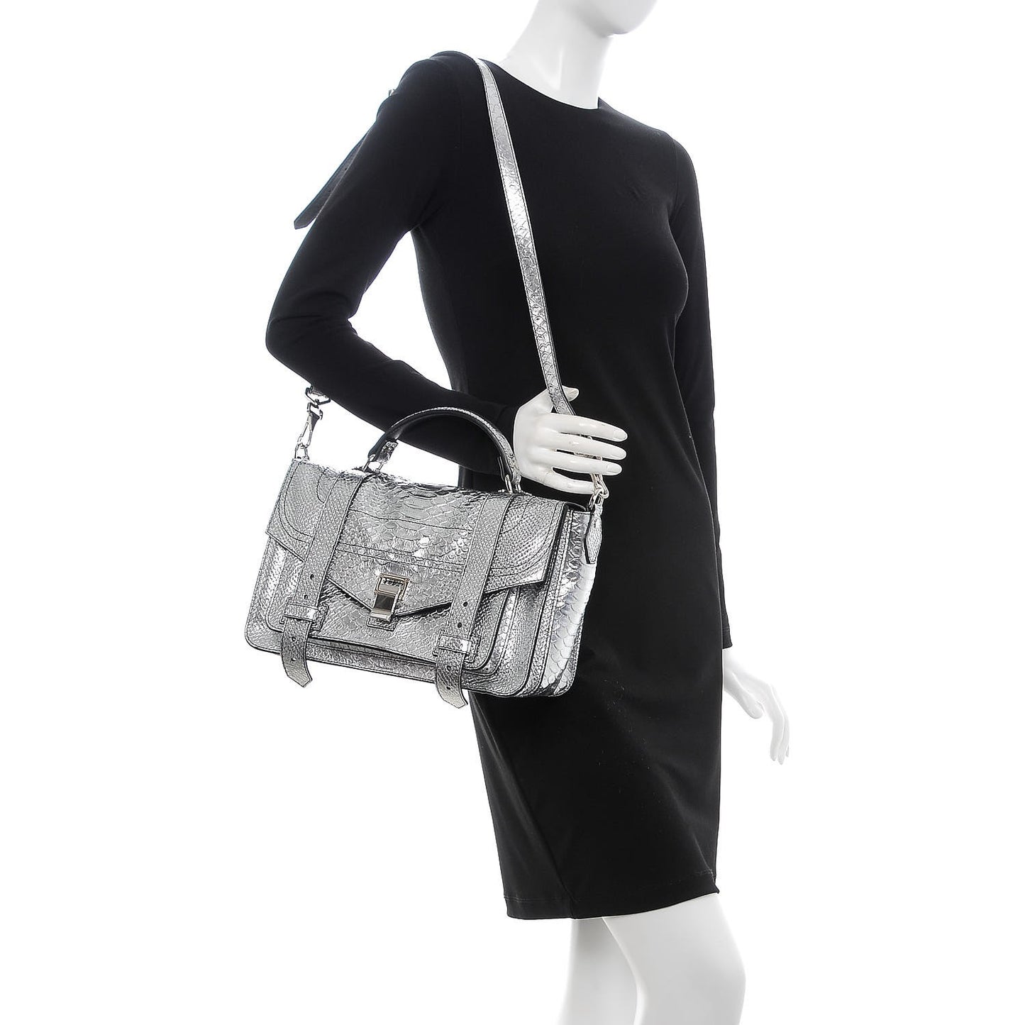 Python Calfskin Embossed Medium PS1 Satchel Silver