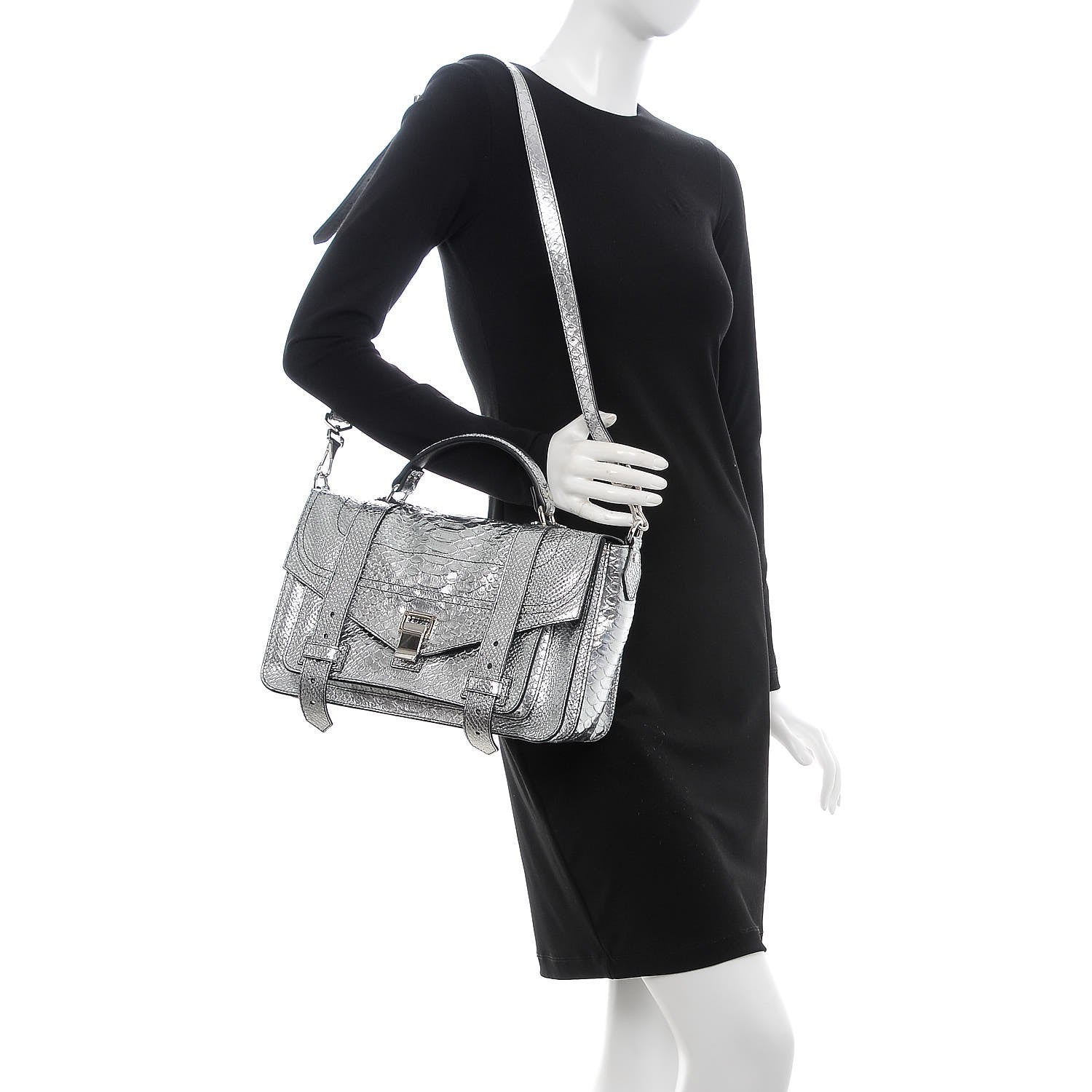 Proenza Schouler Python Calfskin Embossed Medium PS1 Satchel Silver 2 of 7