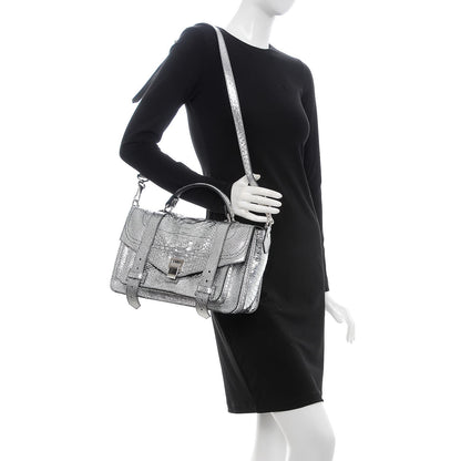 Proenza Schouler Python Calfskin Embossed Medium PS1 Satchel Silver 2 of 7
