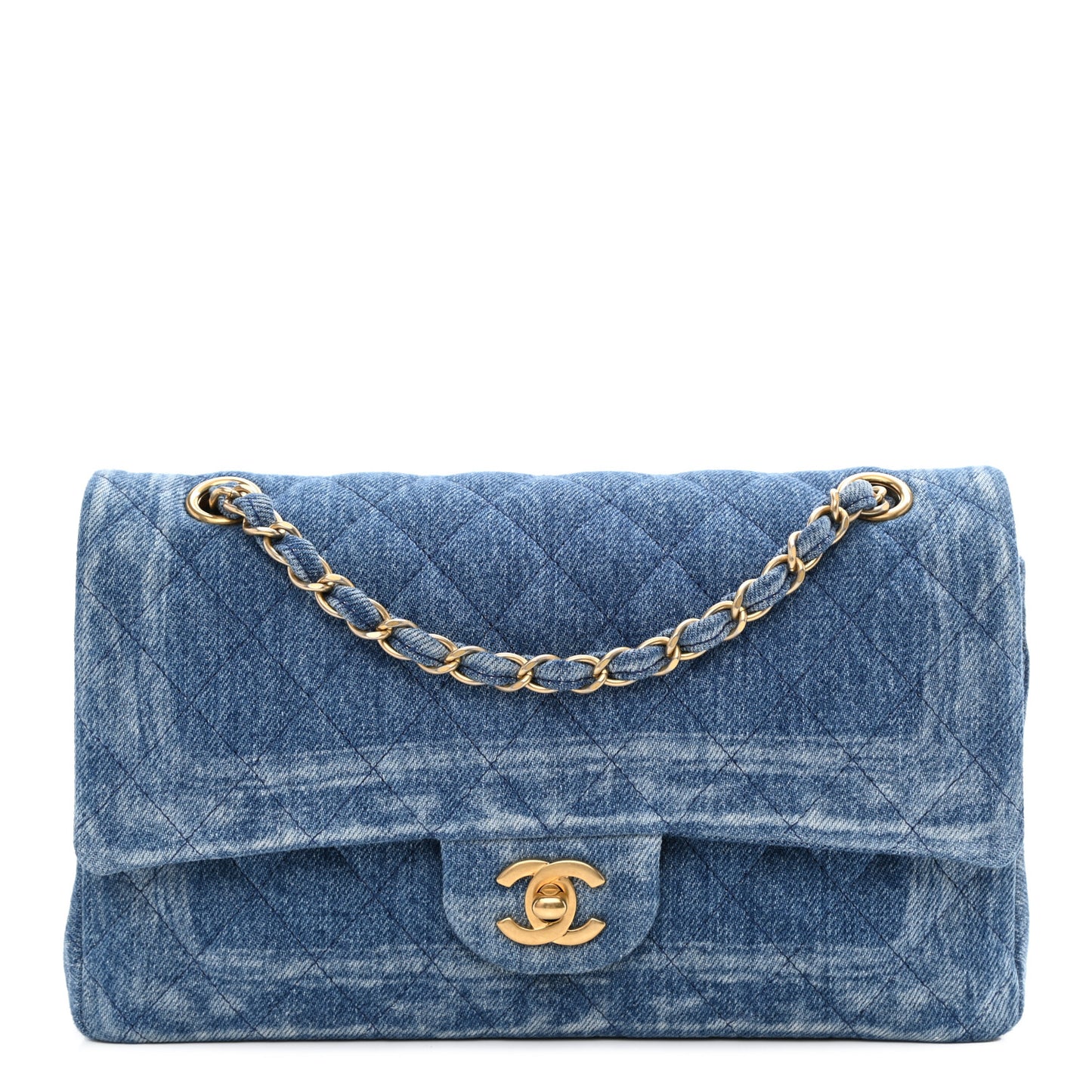 Denim Quilted Medium Double Flap Blue
