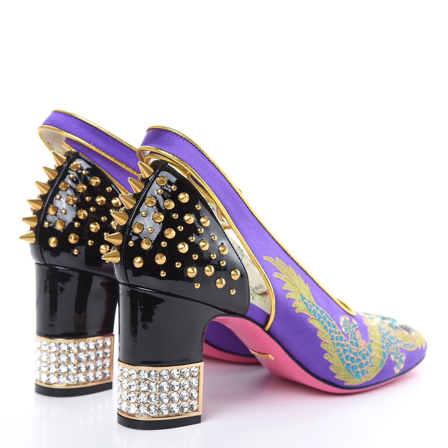 Gucci Satin Embroidered Dragon Caspar Pumps 41 Purple Oro Vecchio Black 4 of 11