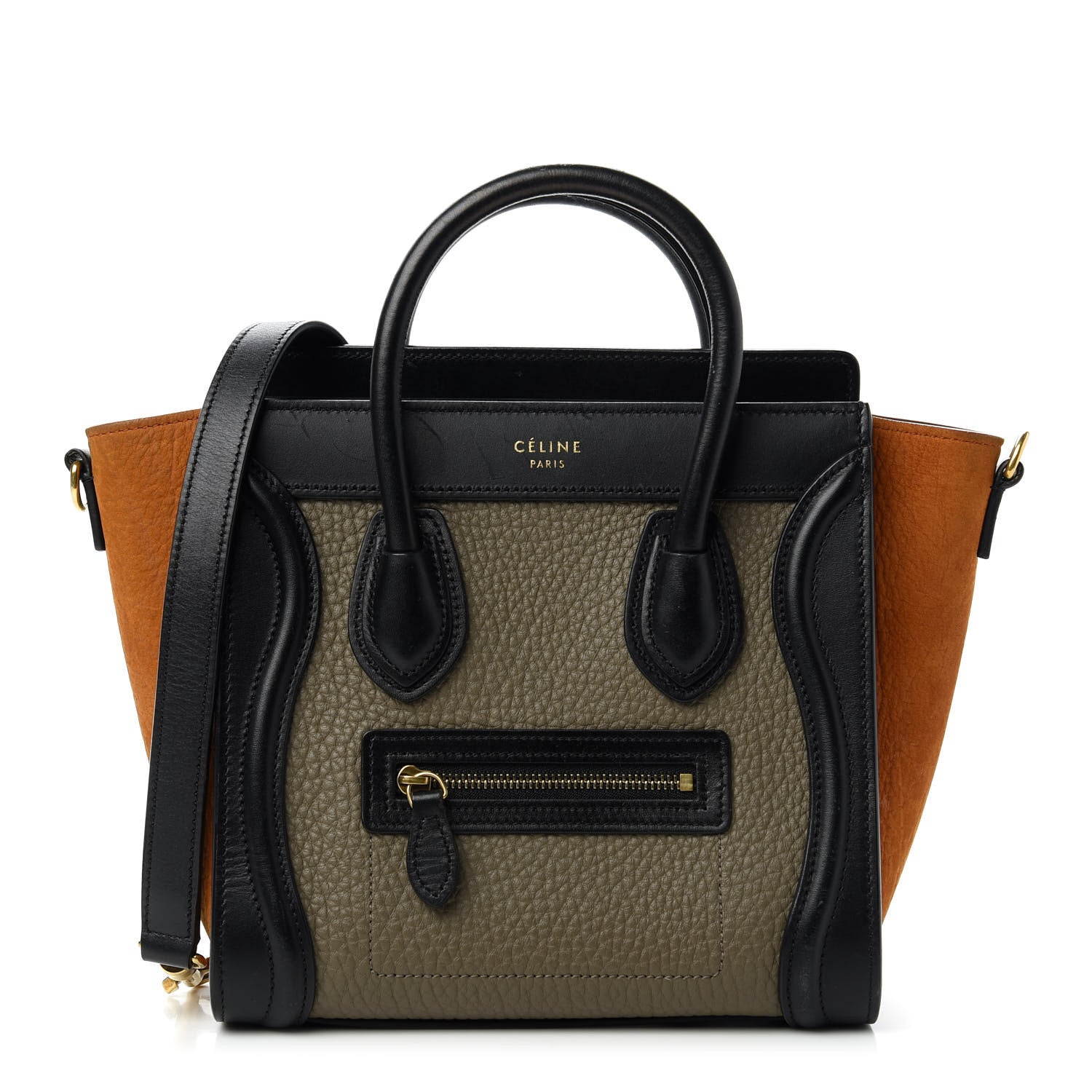 Celine Bullhide Calfskin Nubuck Nano Tri-Color Luggage Khaki 1 of 11