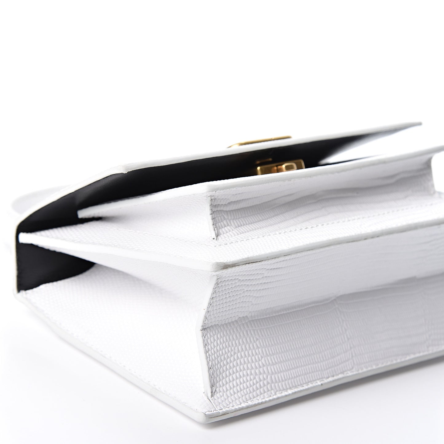 Patent Calfskin Lizard Embossed XS Sharp Top Handle Bag White