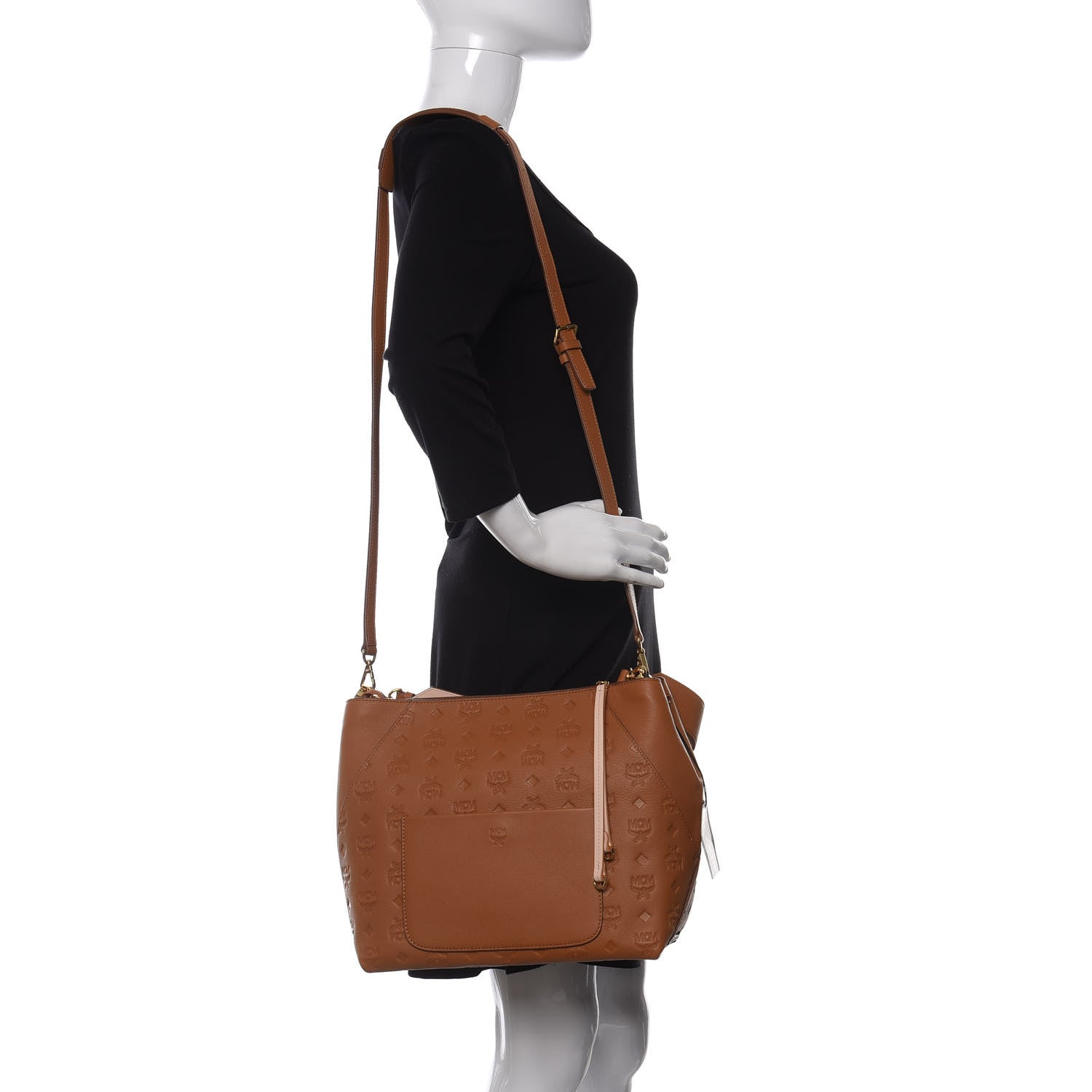 MCM Calfskin Ottomar Monogram Medium Klara Hobo Cognac 2 of 9