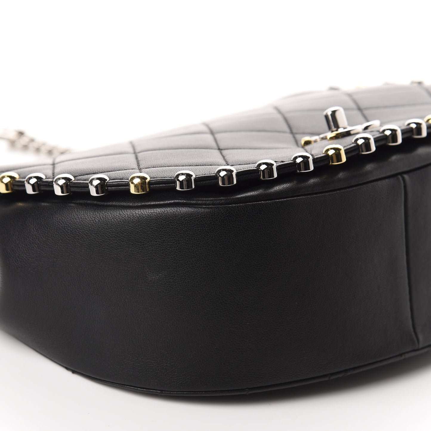 Lambskin Quilted Studded Bubble Flap Black