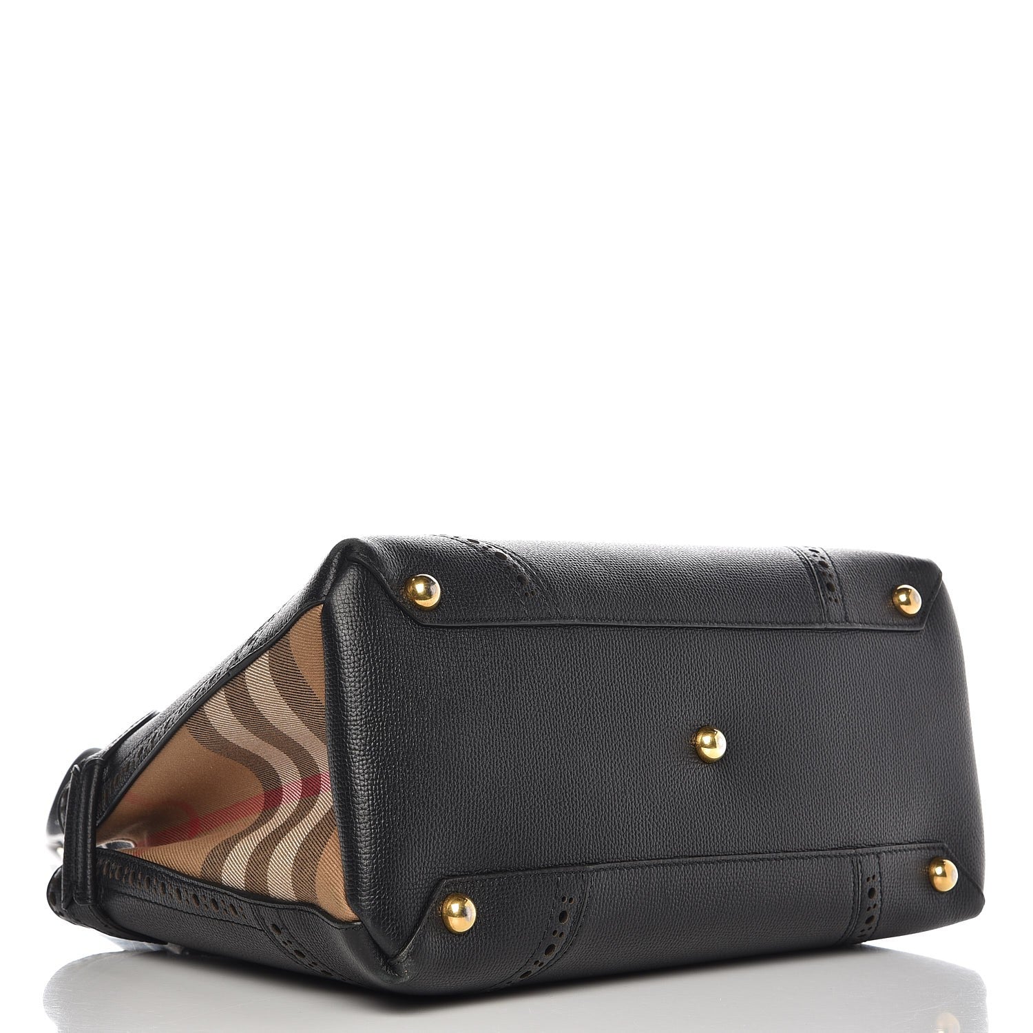 Burberry Grainy Calfskin Perforated House Check Medium Brogue Banner Tote Black 5 of 12