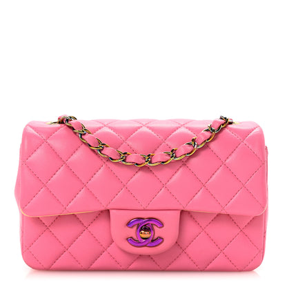 Chanel Lambskin Quilted Mini Rectangular Flap Pink Yellow 1 of 11