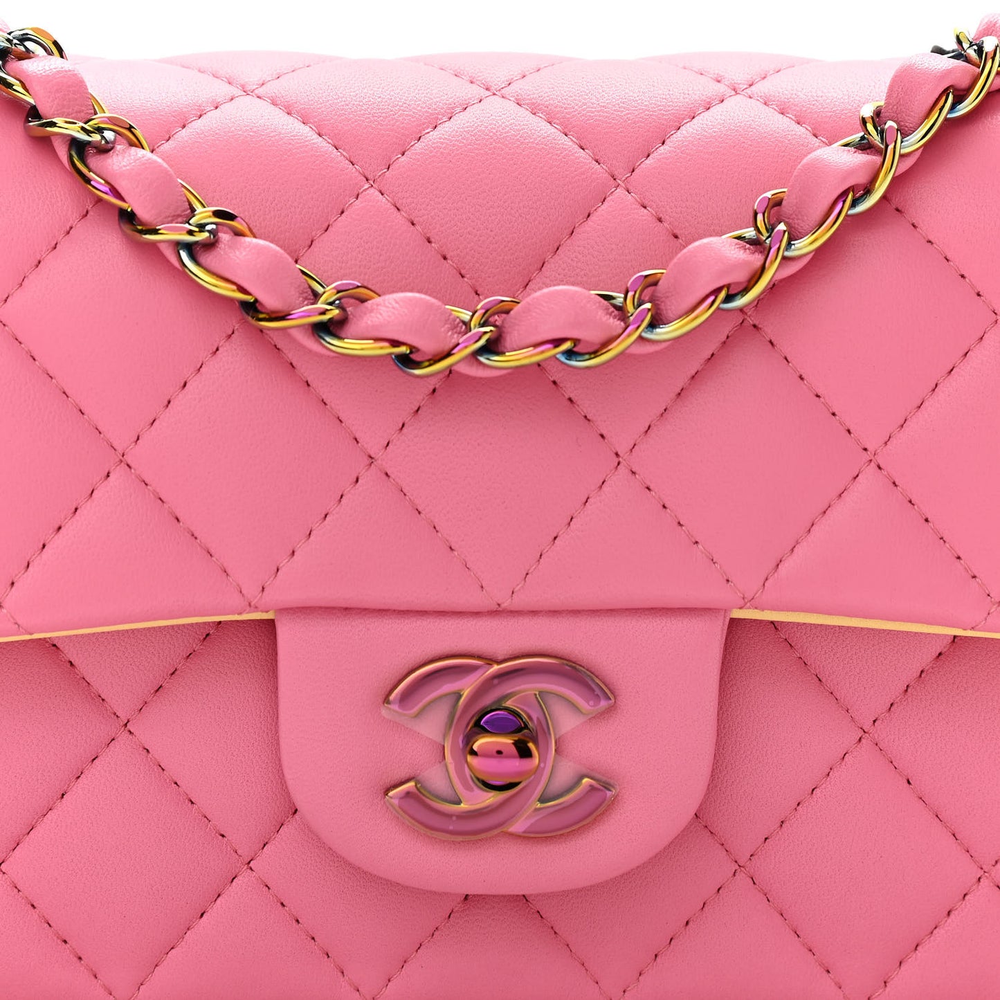 Lambskin Quilted Mini Rectangular Flap Pink Yellow