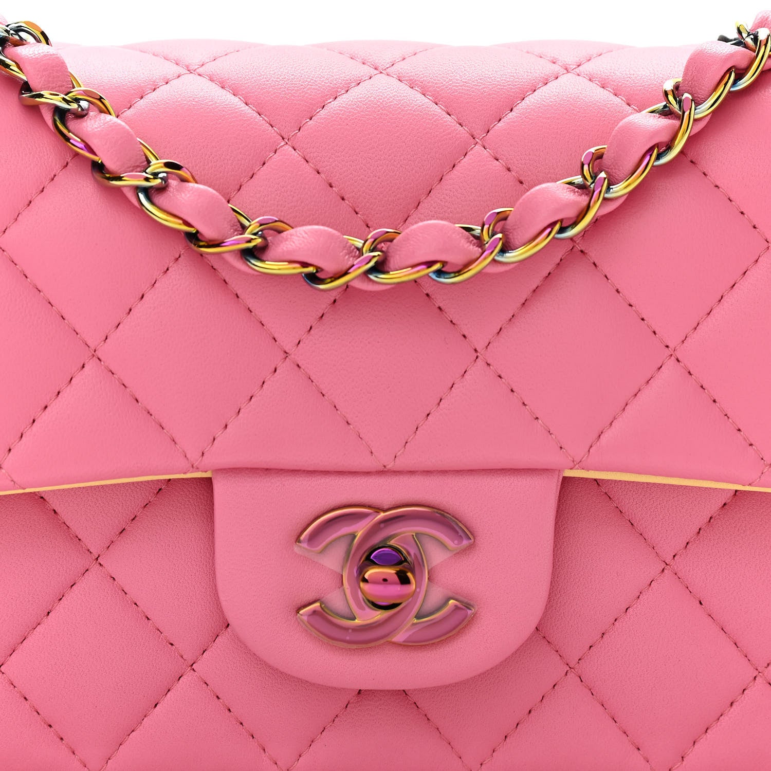 Chanel Lambskin Quilted Mini Rectangular Flap Pink Yellow 8 of 11