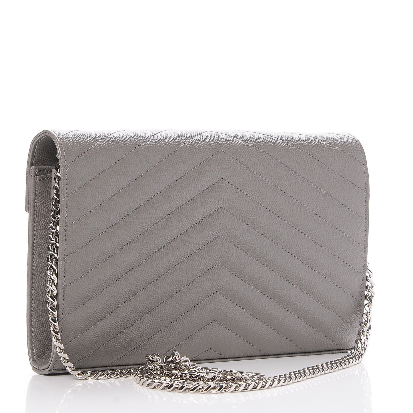 Grain De Poudre Matelasse Chevron Monogram Chain Wallet Fog