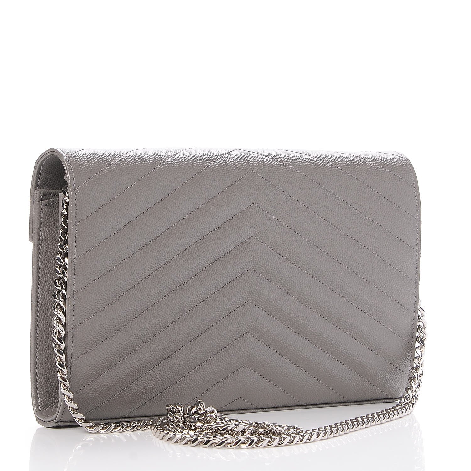 Saint Laurent Grain De Poudre Matelasse Chevron Monogram Chain Wallet Fog 3 of 6