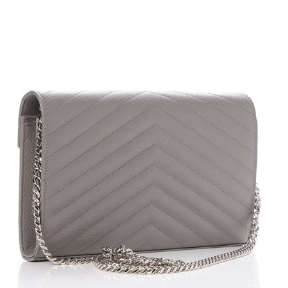 Saint Laurent Grain De Poudre Matelasse Chevron Monogram Chain Wallet Fog 3 of 6