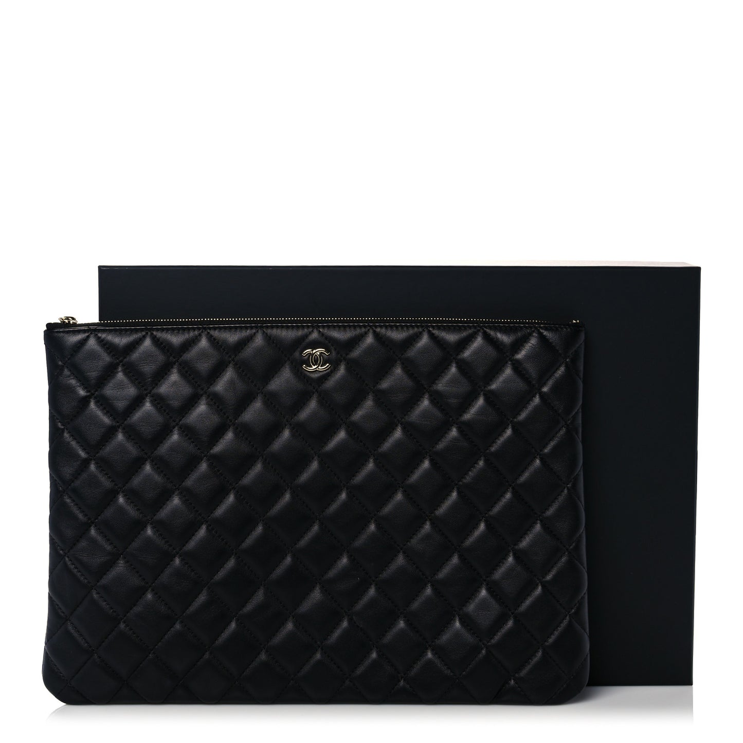 Lambskin Quilted Large Cosmetic Case Black