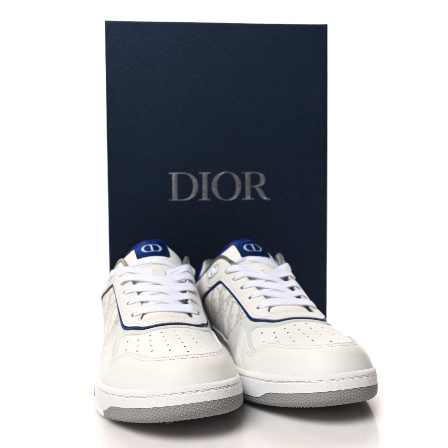 Smooth Calfskin Oblique Galaxy Perforated Mens B27 Low Top Sneakers 44 White Blue