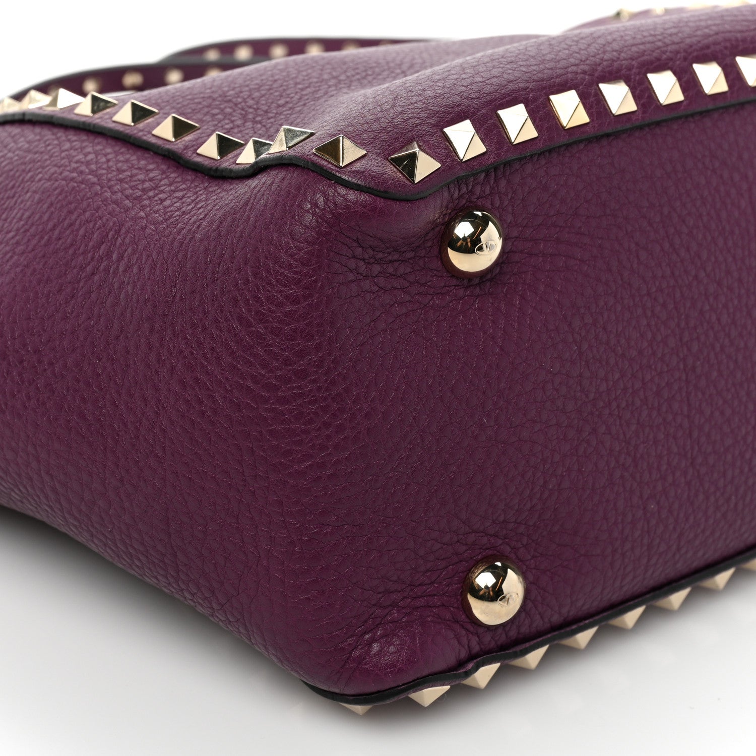 Valentino Garavani Pebbled Calfskin Small Rockstud Tote Grape 7 of 8