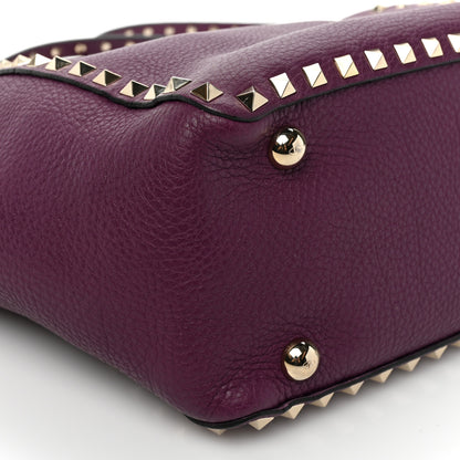 Valentino Garavani Pebbled Calfskin Small Rockstud Tote Grape 7 of 8