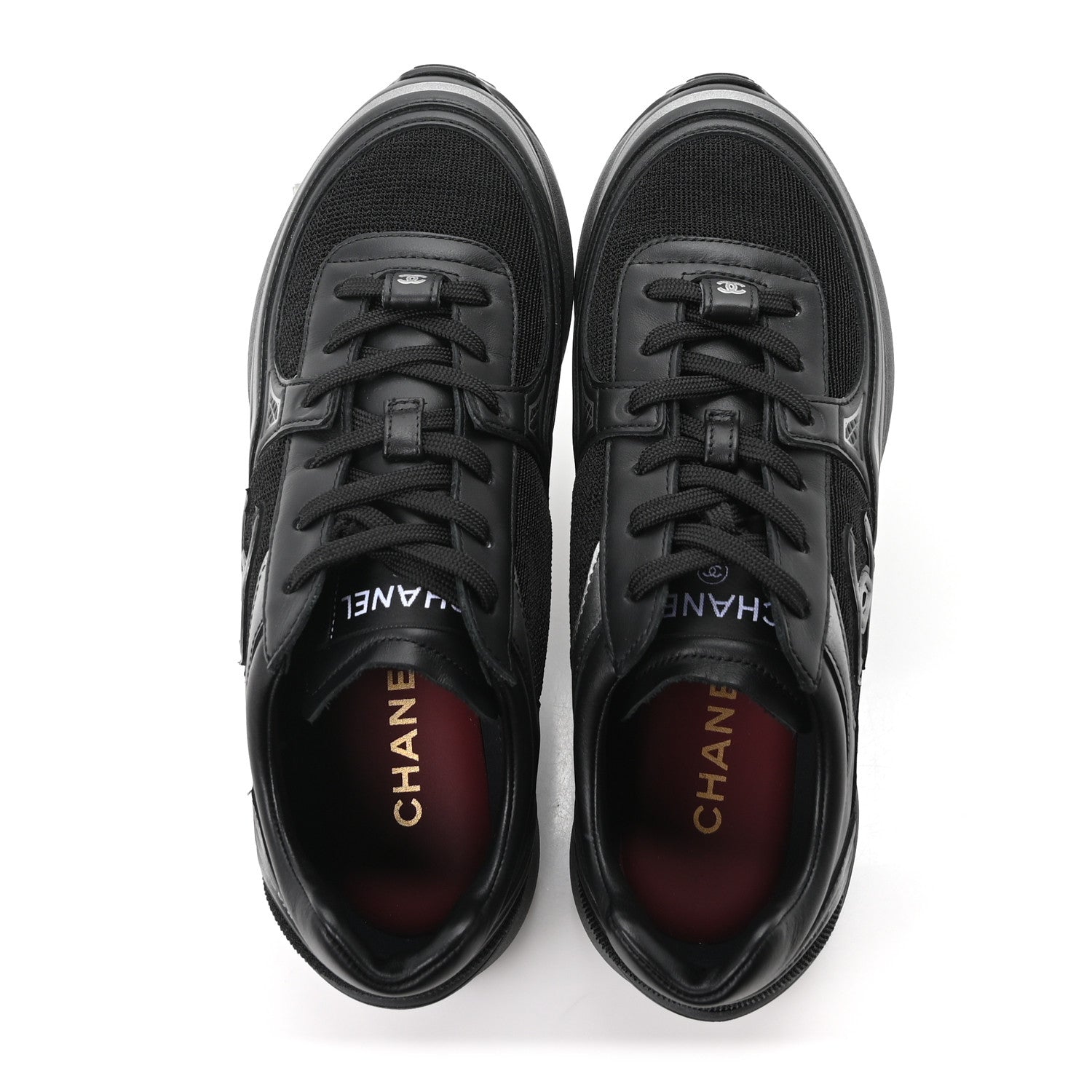 Chanel Mesh Calfskin CC Sneakers 37.5 Black Silver 2 of 9