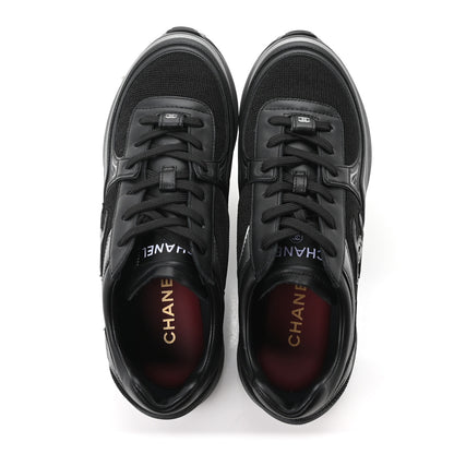 Chanel Mesh Calfskin CC Sneakers 37.5 Black Silver 2 of 9