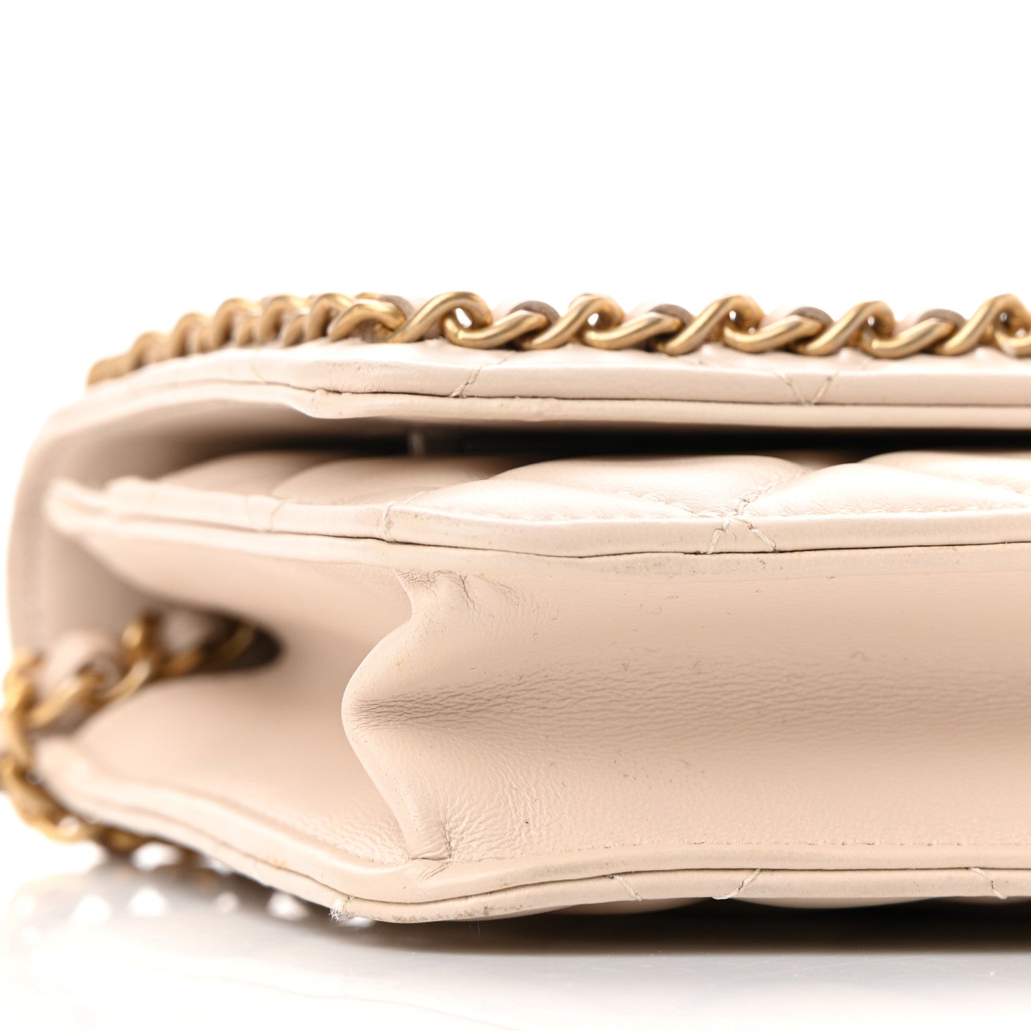 Chanel Lambskin Quilted Chain Around Wallet On Chain WOC Beige 10 of 13
