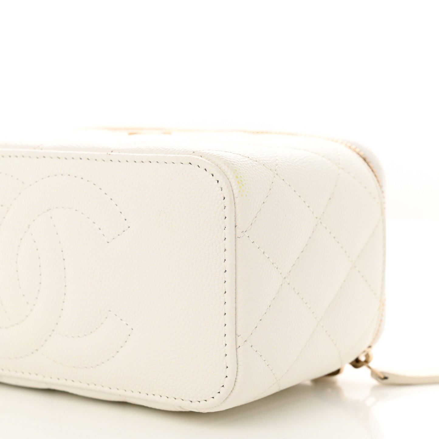 Caviar Quilted Small Vanity Case With Chain White