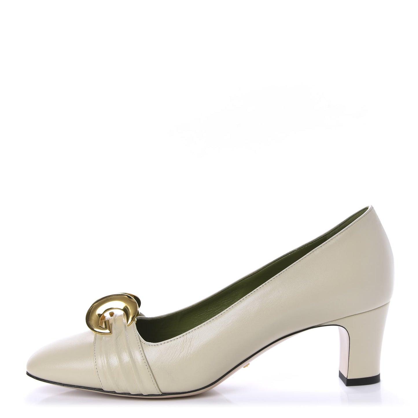 Malaga Kid Half Moon GG Square Toe Pumps 40 Vintage White